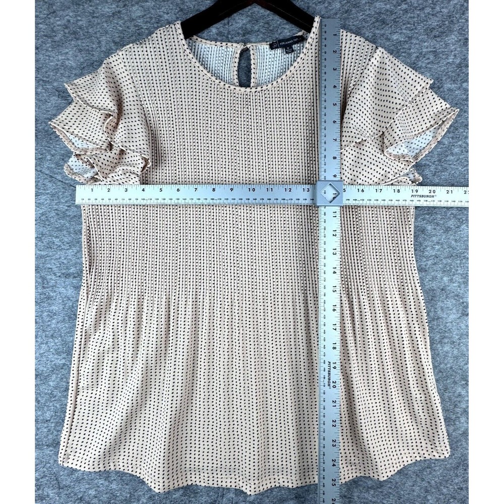 Adrianna Papell Women Tan and Black Dot Flutter Sleeve Shirred Top Size Medium - Picture 4 of 5
